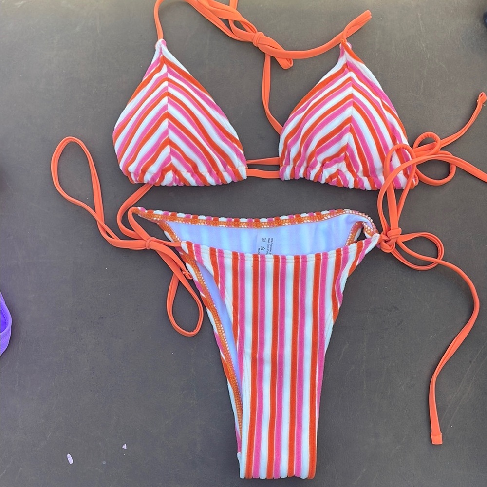 Striped Orange and White Bikini Set - Picture 1 of 3
